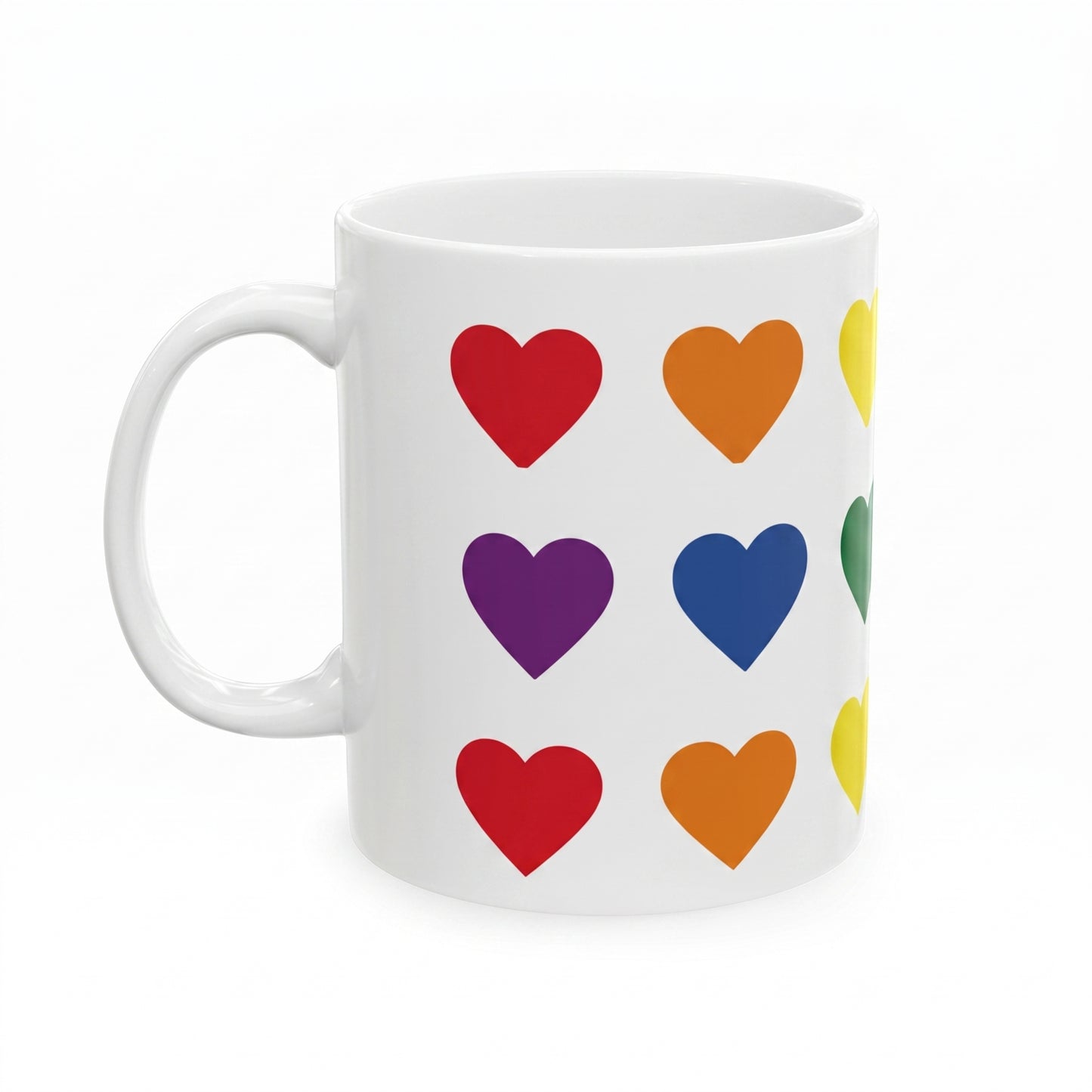 Studio photo of Rainbow Heart Pattern Mug, Ceramic Coffee Cup in hero