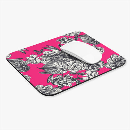 Vintage Black Floral on Hot Pink Mouse Pad | Botanical Desk Accessory