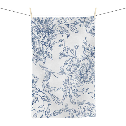 Blue Floral Tea Towel – Vintage Botanical Microfiber Kitchen Towel | Cottage Home Gift