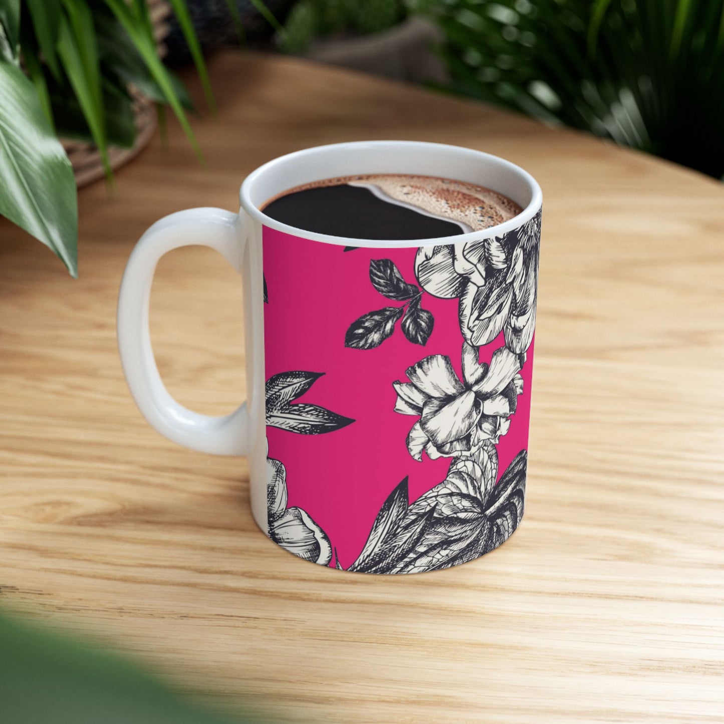 Pink Floral Ceramic Mug, (11oz, 15oz)