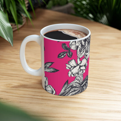 Pink Floral Ceramic Mug, (11oz, 15oz)