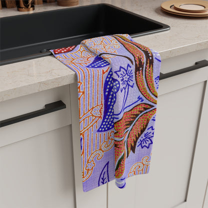 Lavender Batik Floral Tea Towel – Boho Microfiber Kitchen Towel | Colorful Housewarming Gift