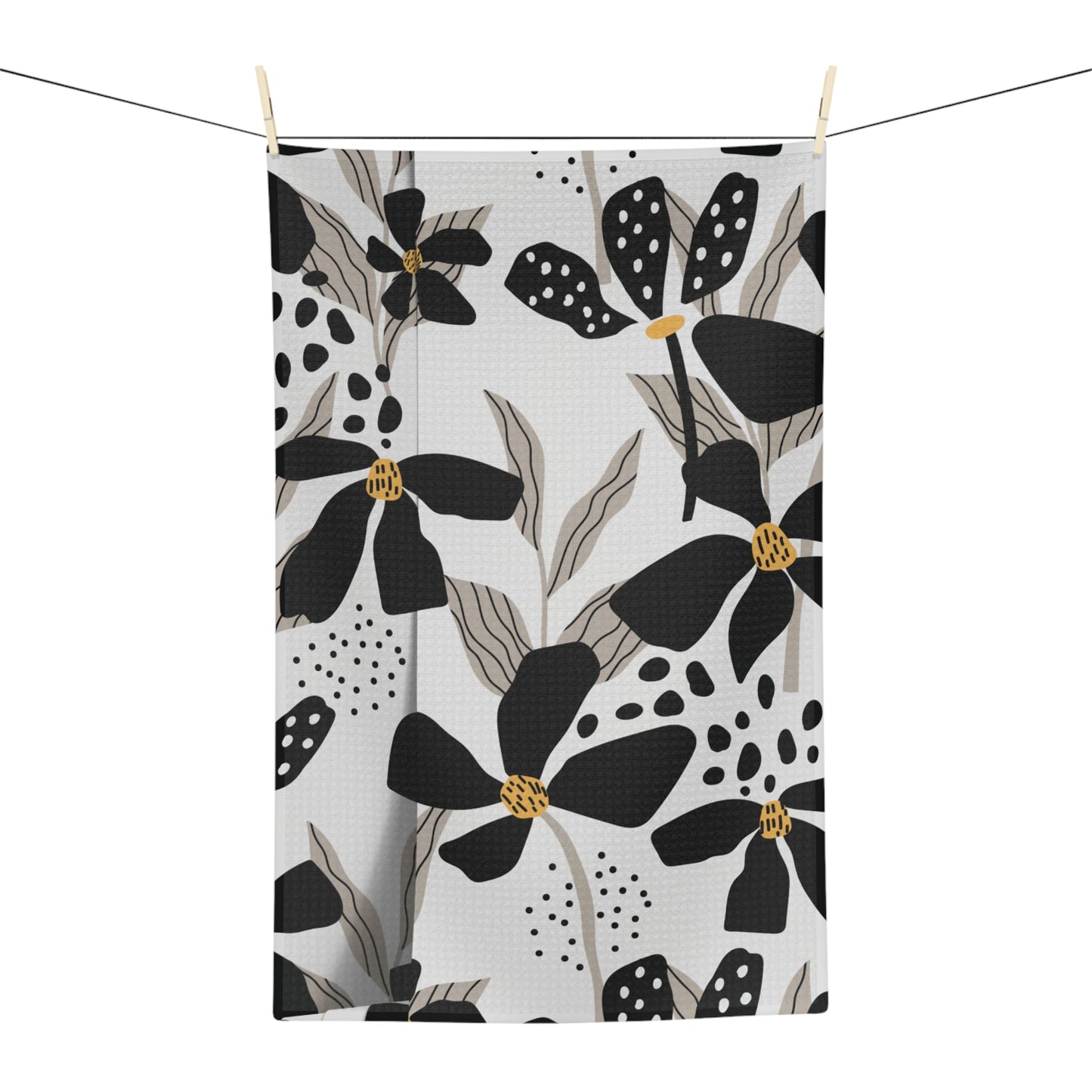 Black & White Floral Tea Towel – Modern Botanical Microfiber Kitchen Towel | Chic Home Gift
