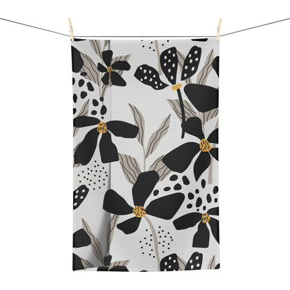 Black & White Floral Tea Towel – Modern Botanical Microfiber Kitchen Towel | Chic Home Gift