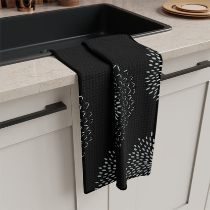 Black & White Chrysanthemum Tea Towel – Minimalist Microfiber Kitchen Towel | Modern Home Gift