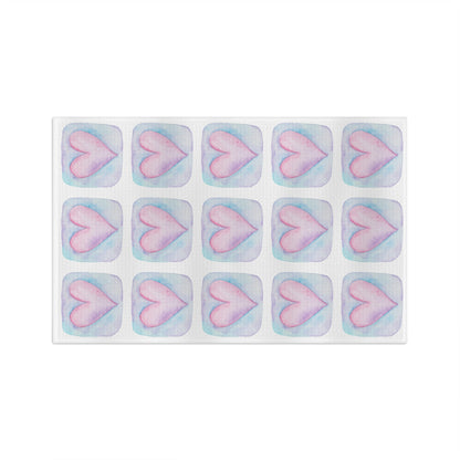 Pastel Watercolor Hearts Kitchen Towel — Soft Microfiber Heart Grid Tea Towel