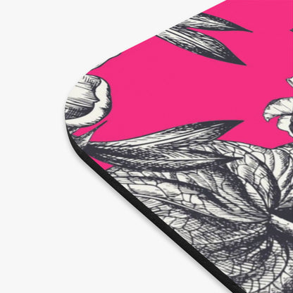 Vintage Black Floral on Hot Pink Mouse Pad | Botanical Desk Accessory