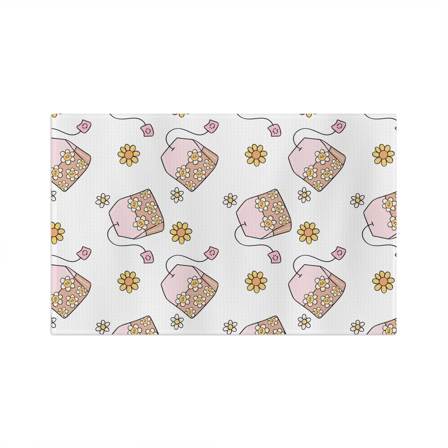 Pastel Tea Time Microfiber Tea Towel — Whimsical Tea Bag Pattern