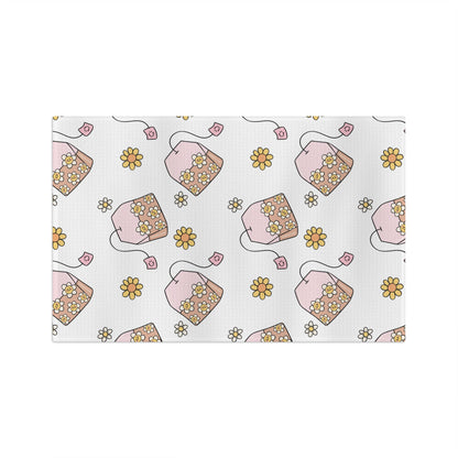 Pastel Tea Time Microfiber Tea Towel — Whimsical Tea Bag Pattern