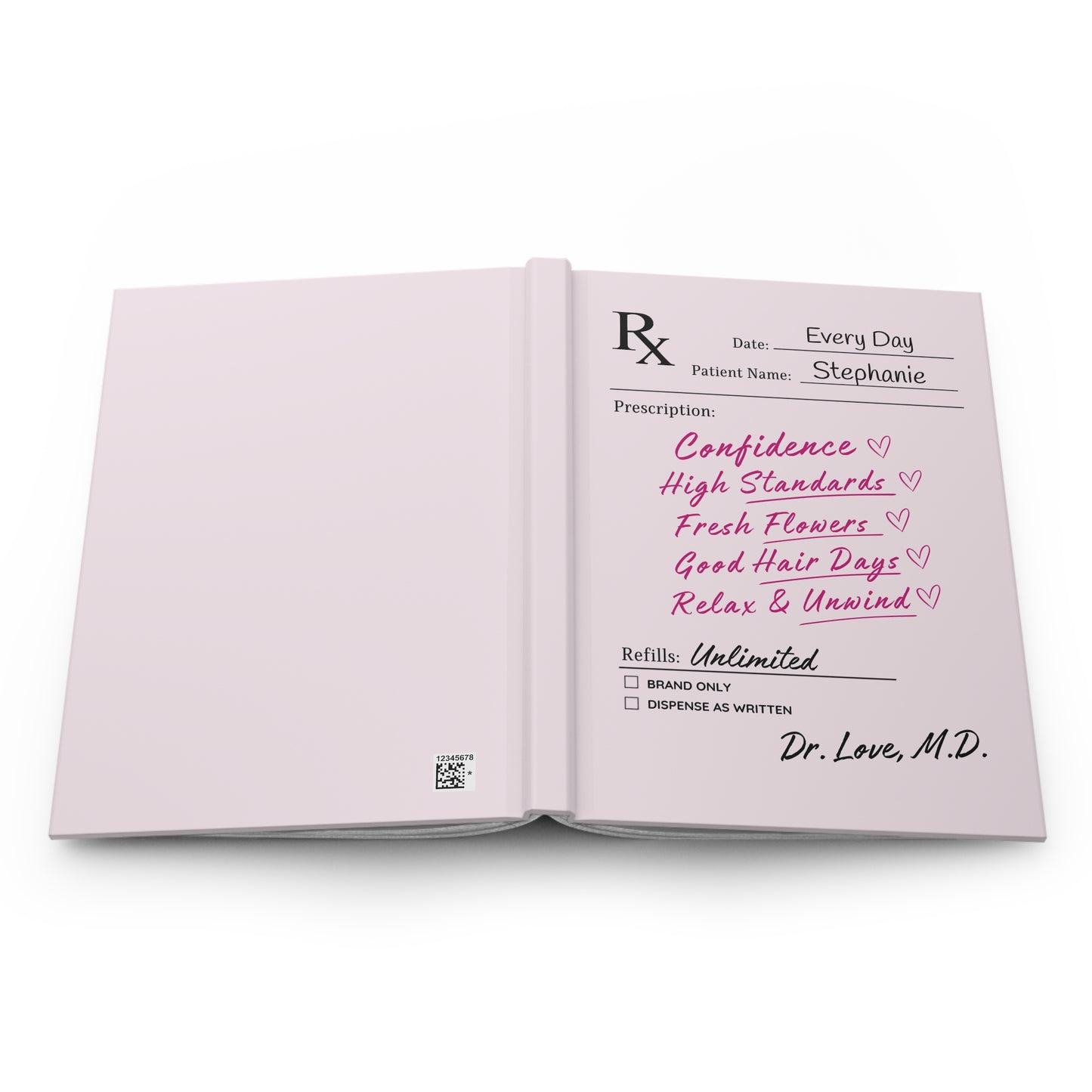 Doctor's Orders Journal – Personalized Prescription Notebook | Funny Self-Care Gift for Women (Pink)