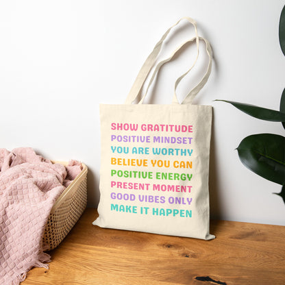 Inspirational Affirmations Tote Bag – Positive Mindset Canvas Carryall | Motivational Gift for Women