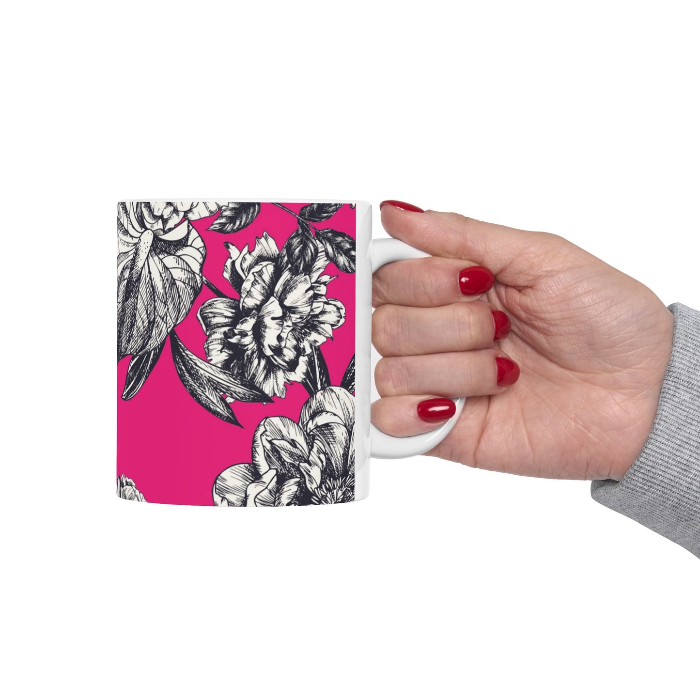Pink Floral Ceramic Mug, (11oz, 15oz)