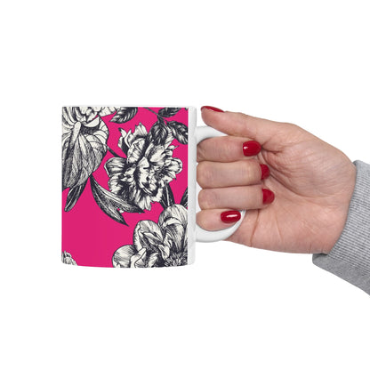 Pink Floral Ceramic Mug, (11oz, 15oz)