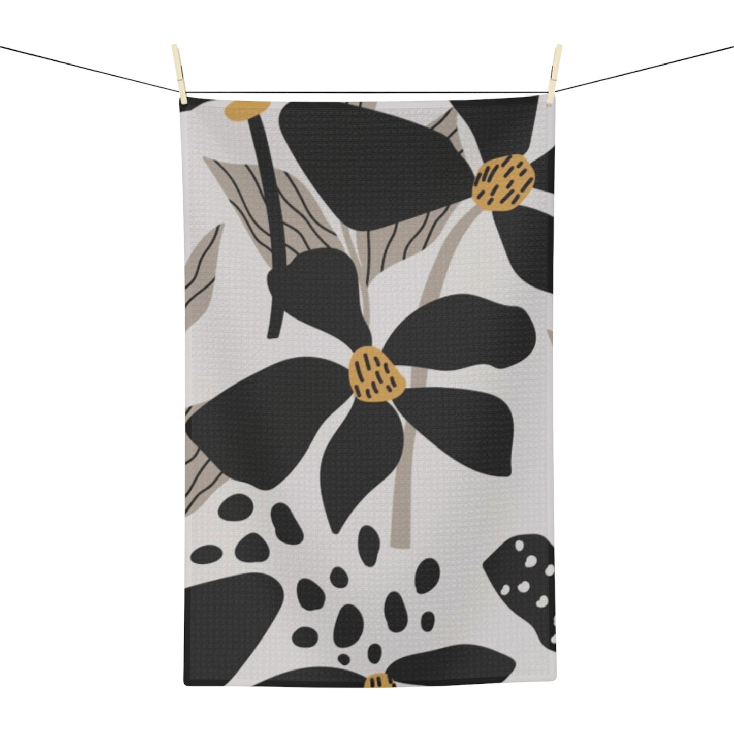 Black Floral Tea Towel – Minimalist Microfiber Kitchen Towel | Modern Home Gift