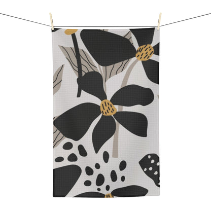 Black Floral Tea Towel – Minimalist Microfiber Kitchen Towel | Modern Home Gift