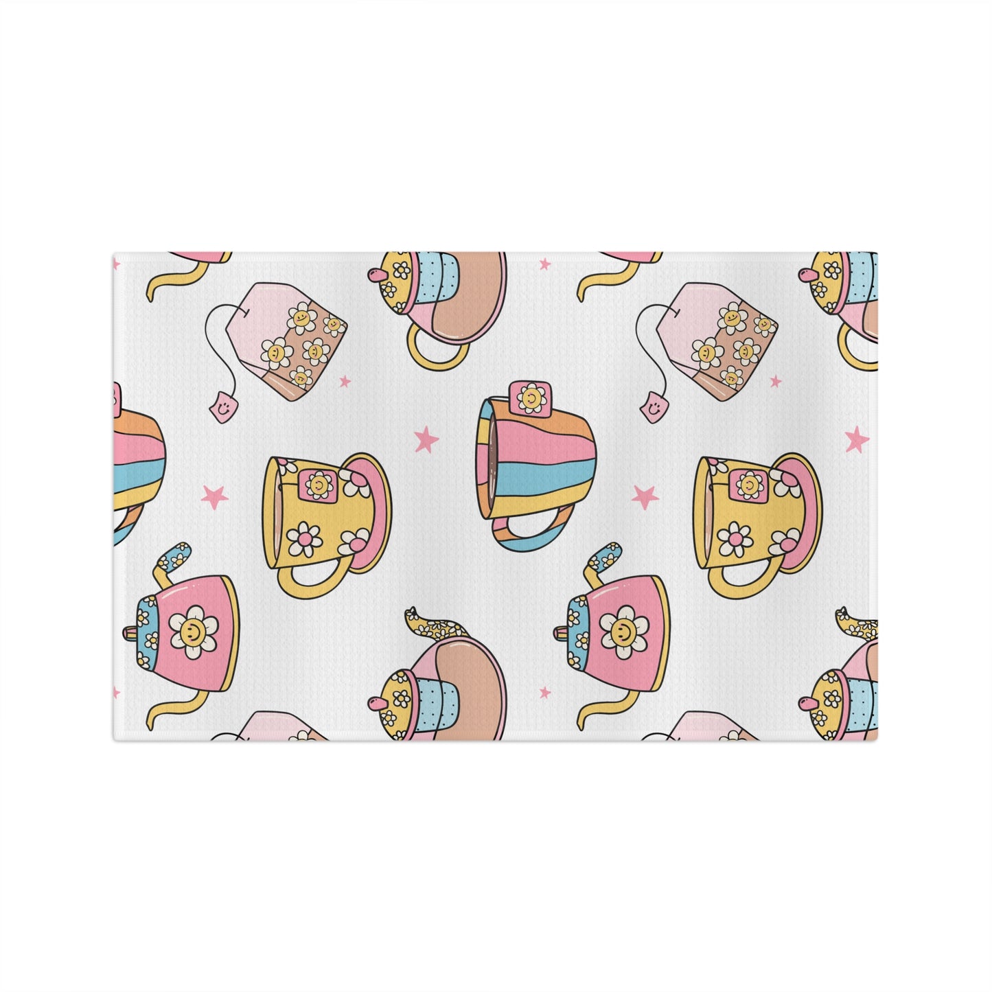 Whimsical Teapot & Cup Pattern Pastel Tea Time Microfiber Tea Towel