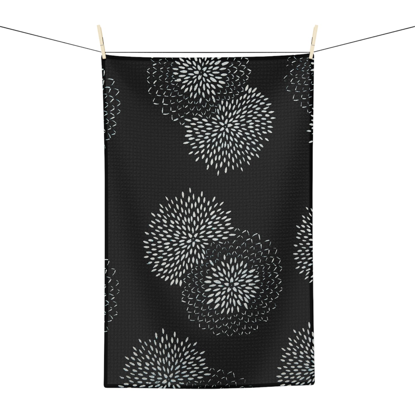 Black & White Chrysanthemum Tea Towel – Minimalist Microfiber Kitchen Towel | Modern Home Gift