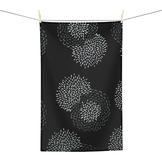 Black & White Chrysanthemum Tea Towel – Minimalist Microfiber Kitchen Towel | Modern Home Gift