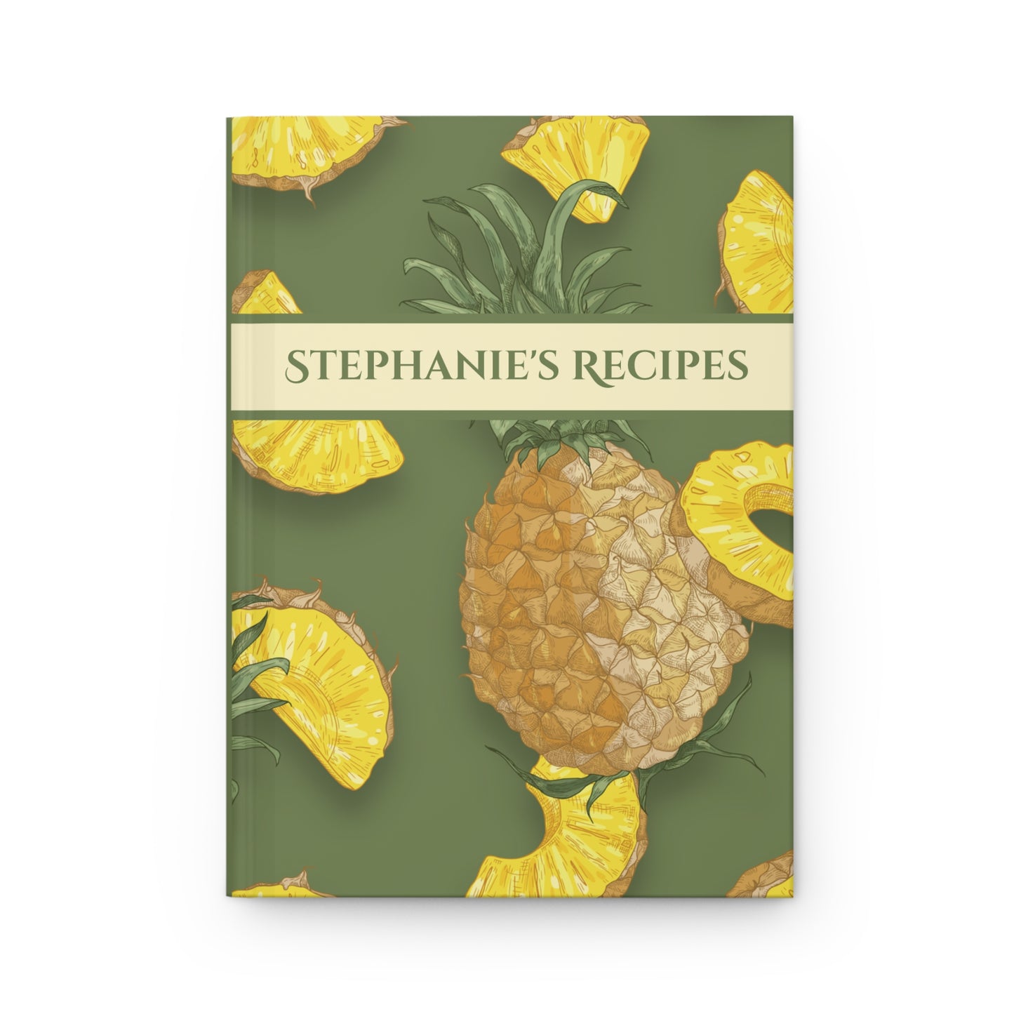 Pineapple Recipe Journal Hardcover Notebook, Olive Green Personalized Cover