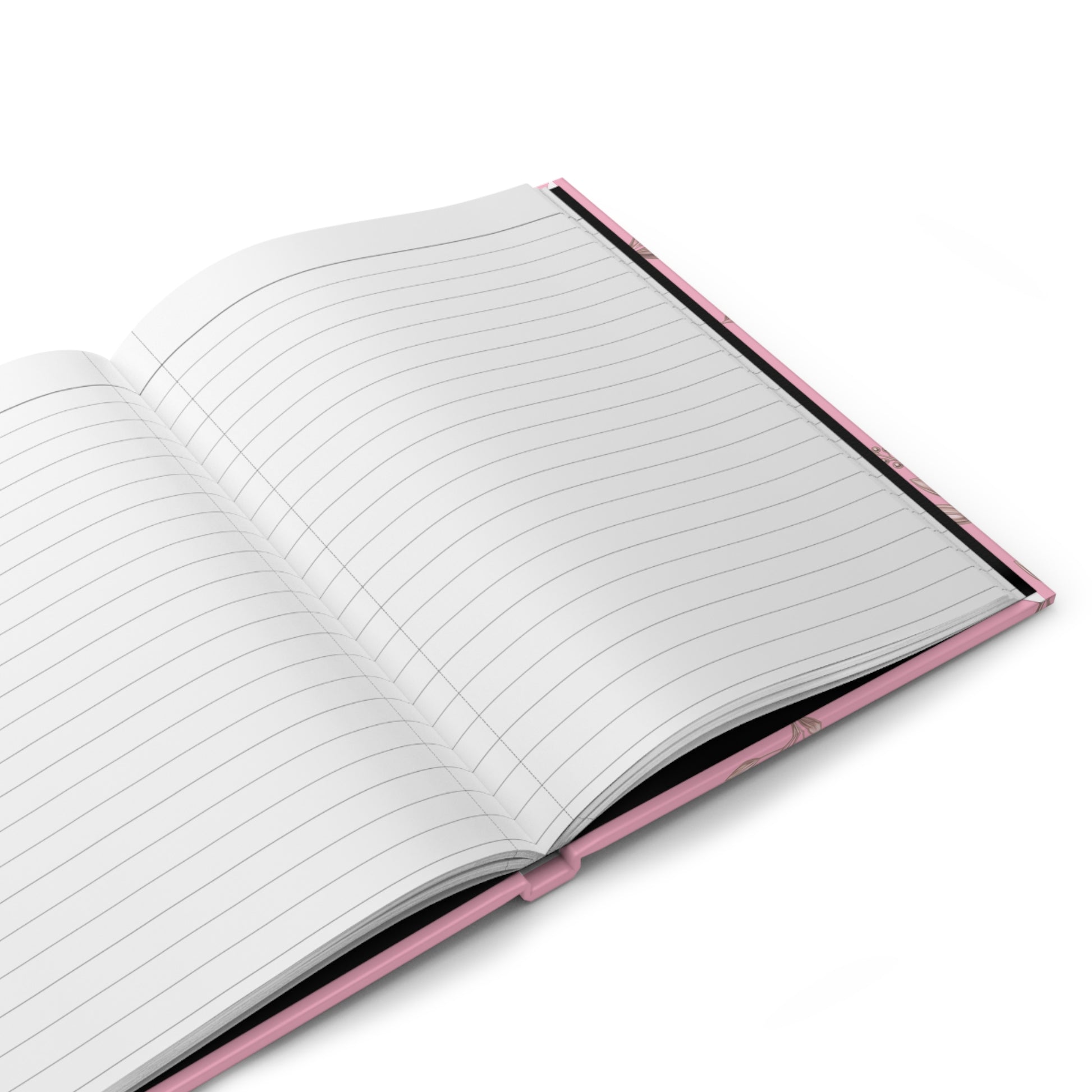 Open notebook with pink binding on a white background