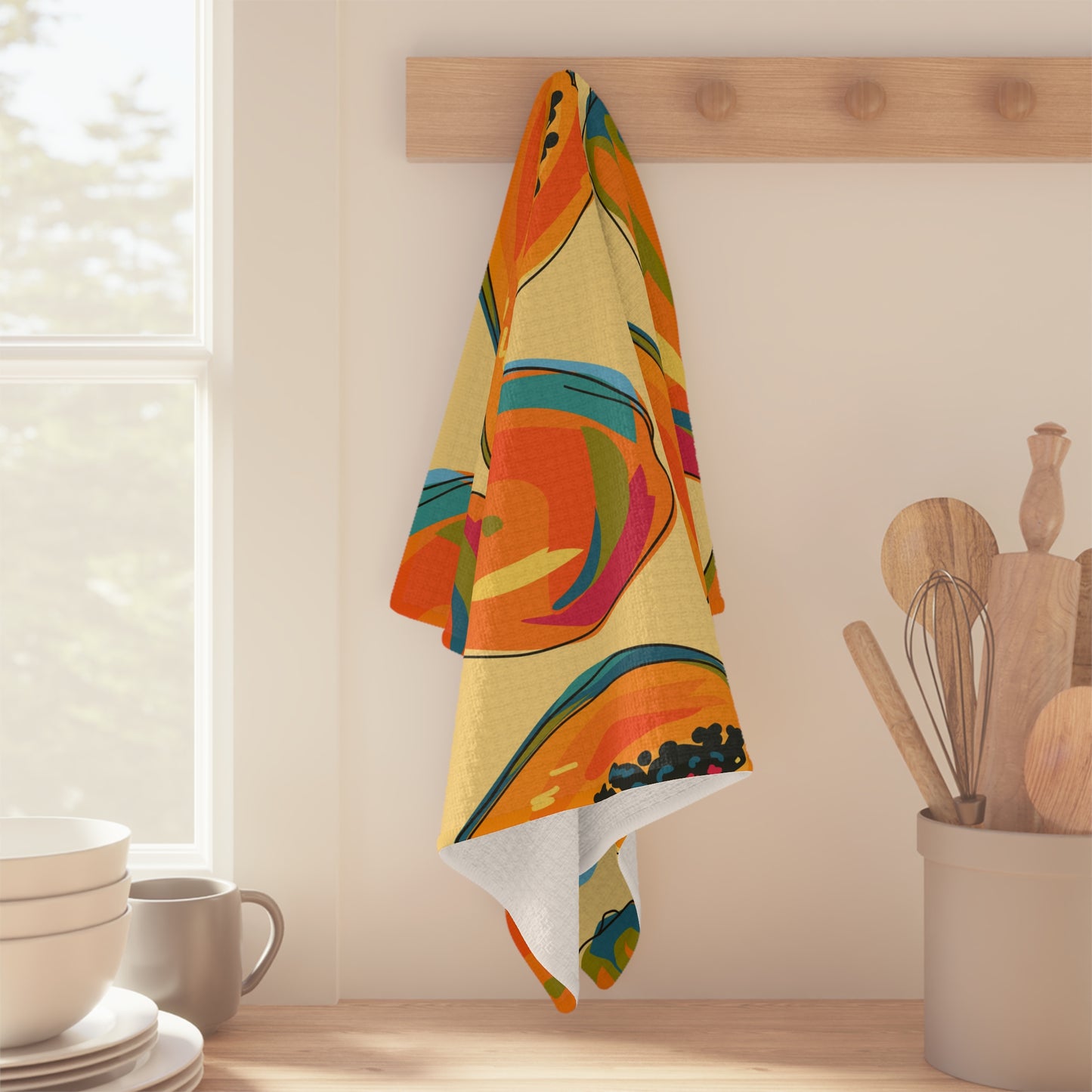 Papaya Tea Towel – Tropical Fruit Microfiber Kitchen Towel | Fun Housewarming Gift