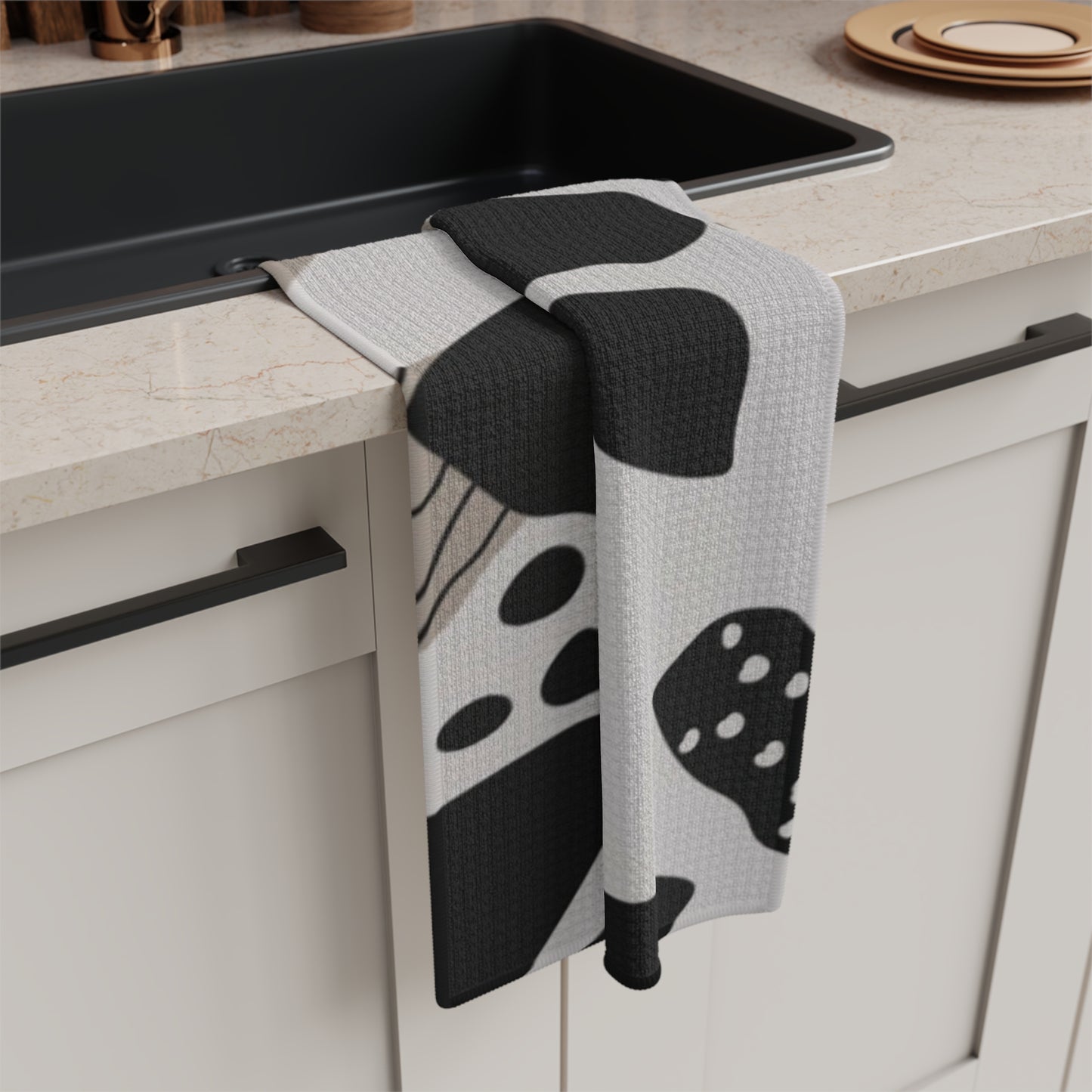 Black Floral Tea Towel – Minimalist Microfiber Kitchen Towel | Modern Home Gift