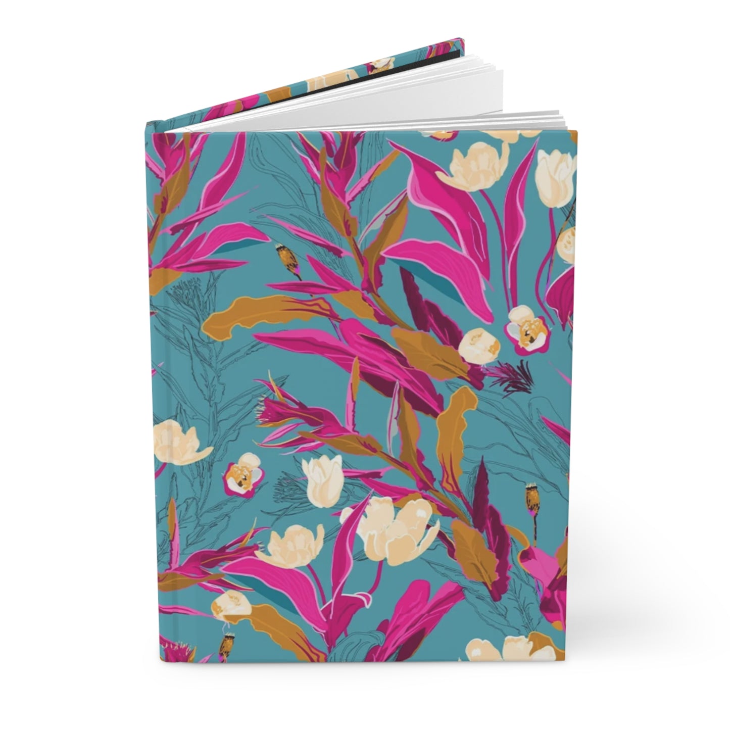 Tropical Floral Notebook, Aesthetic Journal for Women, Colorful Pink Teal Notebook, Cute Daily Journal, Gift for Her, Pretty Stationery