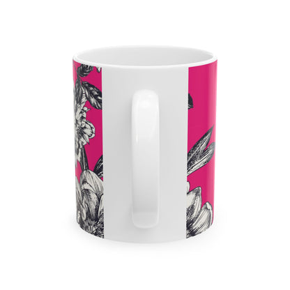 Pink Floral Ceramic Mug, (11oz, 15oz)