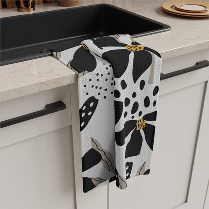 Black & White Floral Tea Towel – Modern Botanical Microfiber Kitchen Towel | Chic Home Gift
