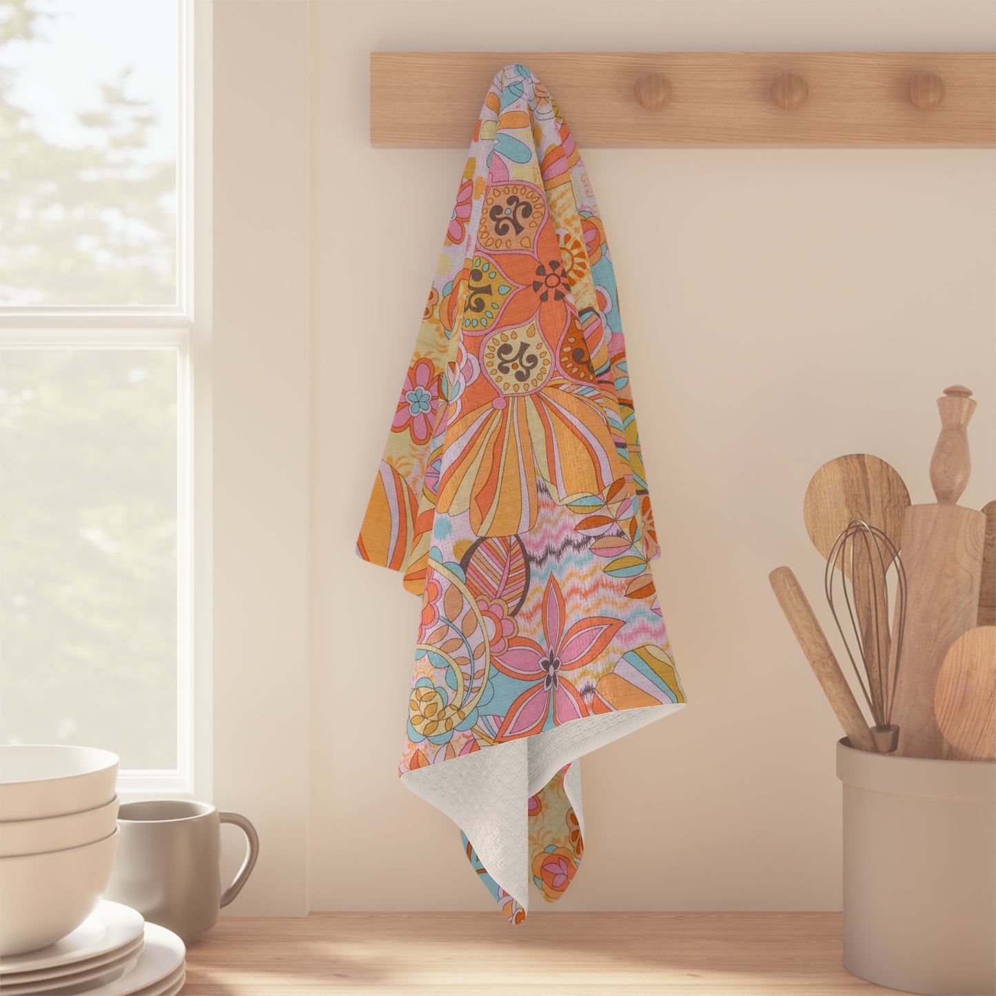 Retro Floral Kitchen Dish Towel – Quick-Dry Microfiber Tea Towel | Housewarming Gift