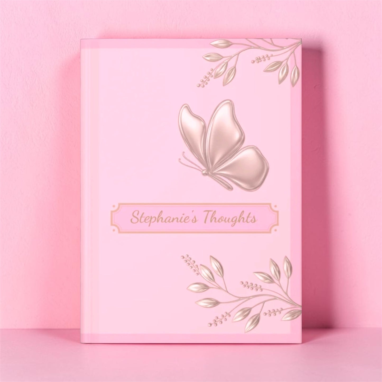 Personalized Pink Floral Notebook With Aesthetic Butterflies