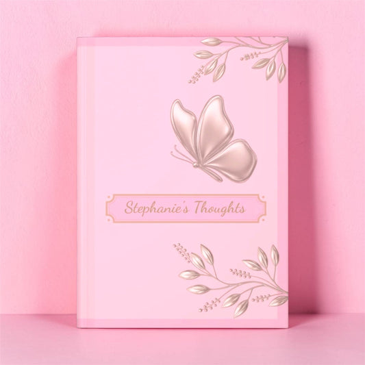 Personalized Pink Floral Notebook With Aesthetic Butterflies