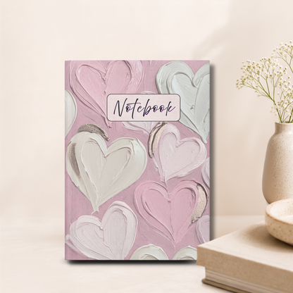 Heart Pattern Hardcover Notebook, Pink | Floral Botanical Journal