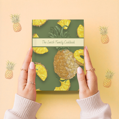 Pineapple Recipe Journal Hardcover Notebook, Olive Green Personalized Cover