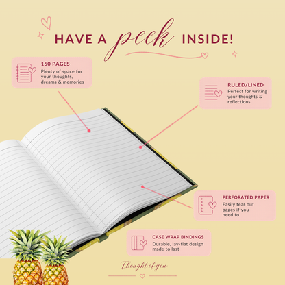 Pineapple Recipe Journal Hardcover Notebook, Olive Green Personalized Cover