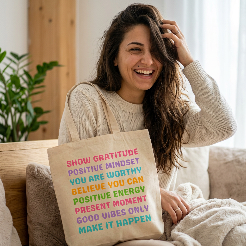 Inspirational Affirmations Tote Bag – Positive Mindset Canvas Carryall | Motivational Gift for Women