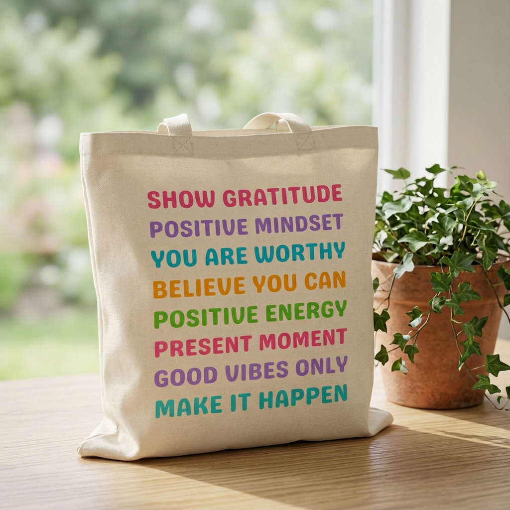Inspirational Affirmations Tote Bag – Positive Mindset Canvas Carryall | Motivational Gift for Women