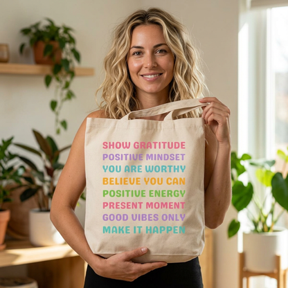 Inspirational Affirmations Tote Bag – Positive Mindset Canvas Carryall | Motivational Gift for Women
