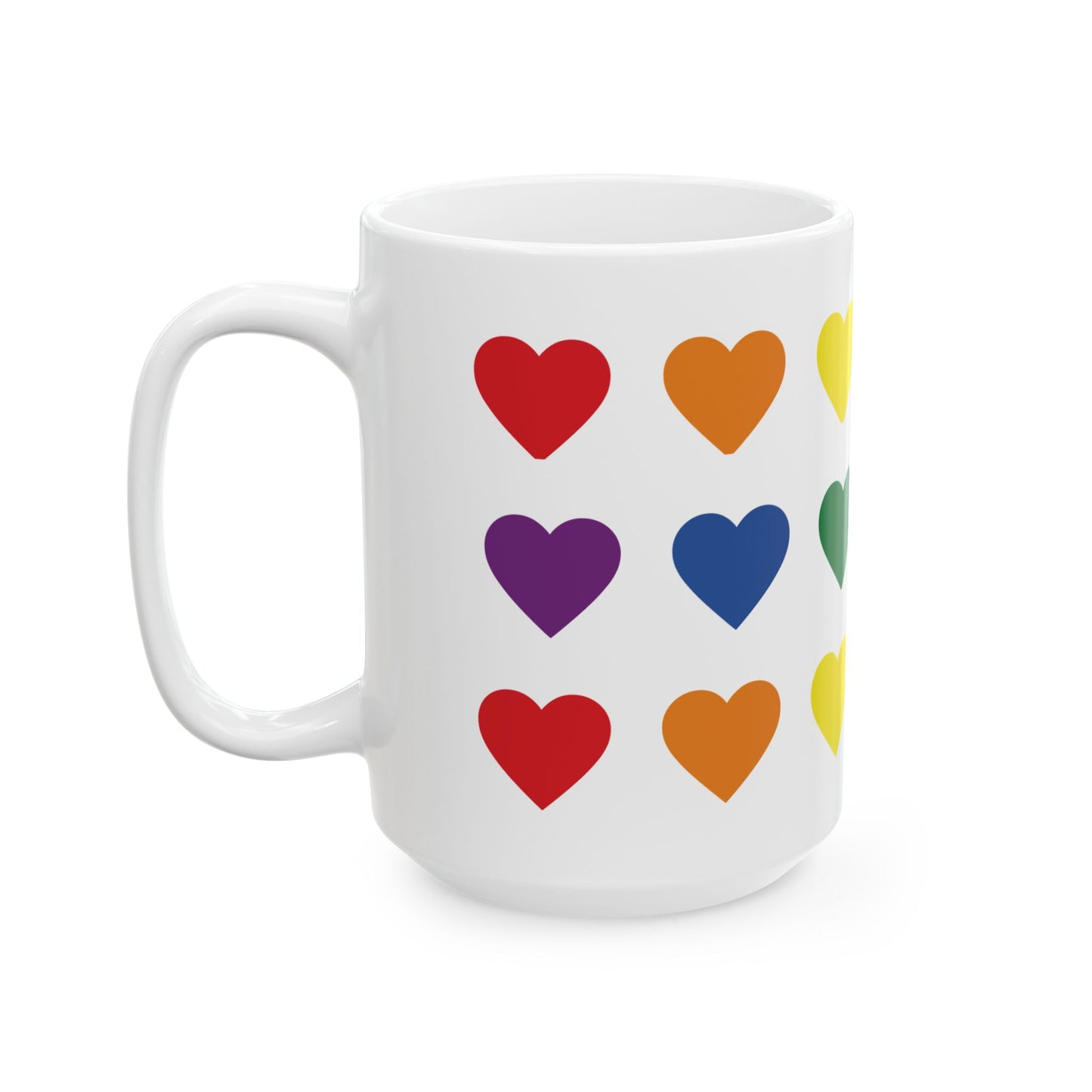 Rainbow Heart Pattern Mug | Ceramic Coffee Cup