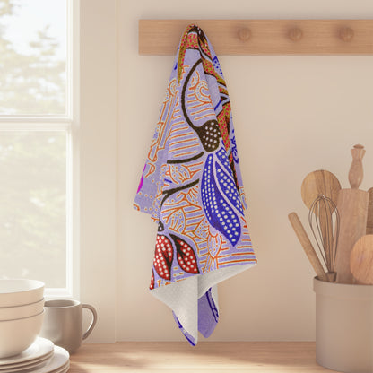Lavender Batik Floral Tea Towel – Boho Microfiber Kitchen Towel | Colorful Housewarming Gift