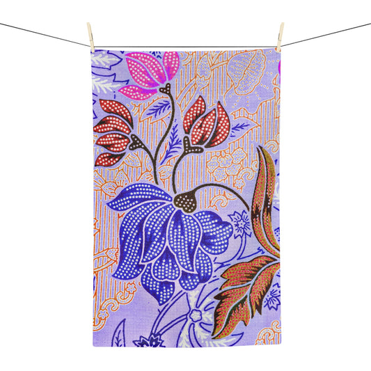 Lavender Batik Floral Tea Towel – Boho Microfiber Kitchen Towel | Colorful Housewarming Gift