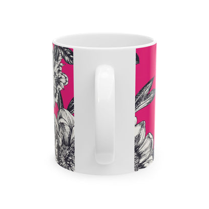 Hot Pink Floral Ceramic Mug — 11oz & 15oz