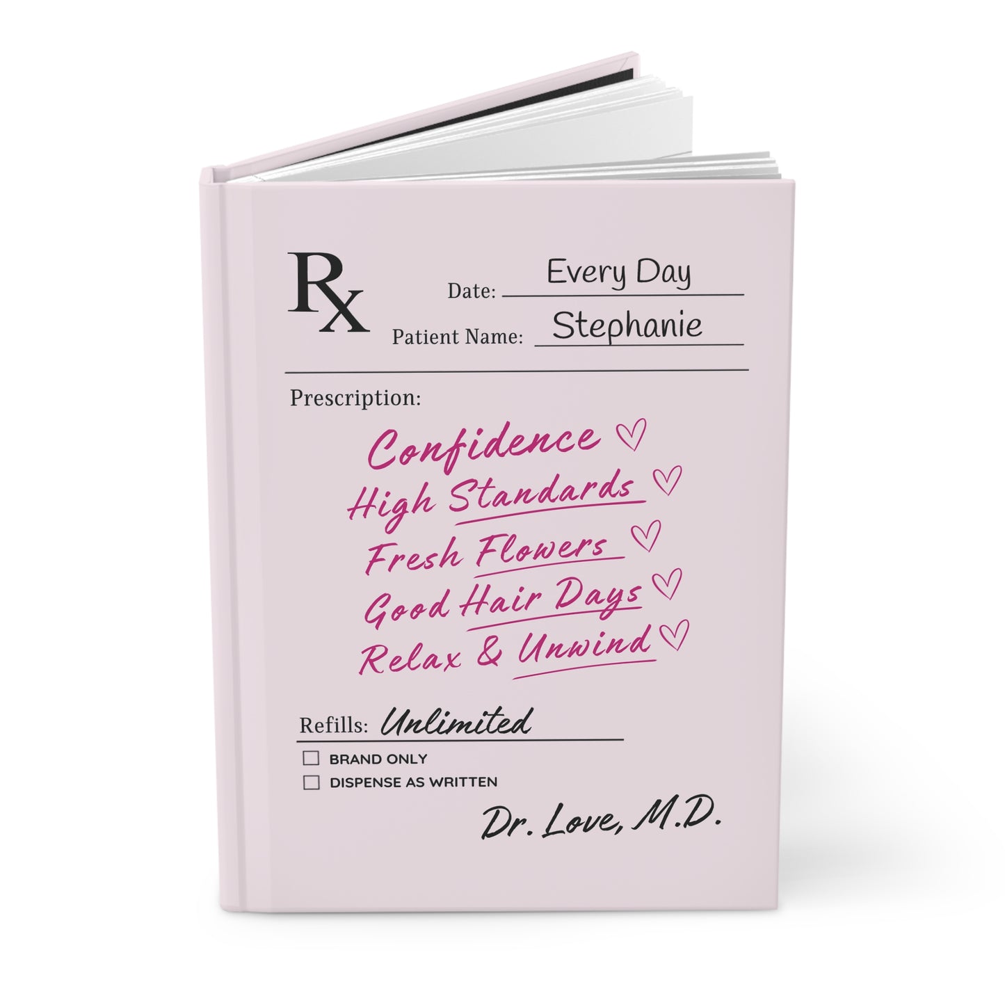 Doctor's Orders Journal – Personalized Prescription Notebook | Funny Self-Care Gift for Women (Pink)