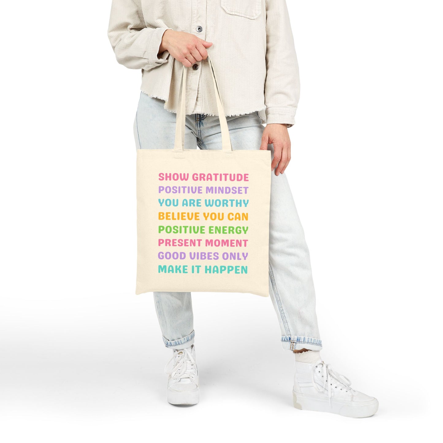 Inspirational Affirmations Tote Bag – Positive Mindset Canvas Carryall | Motivational Gift for Women