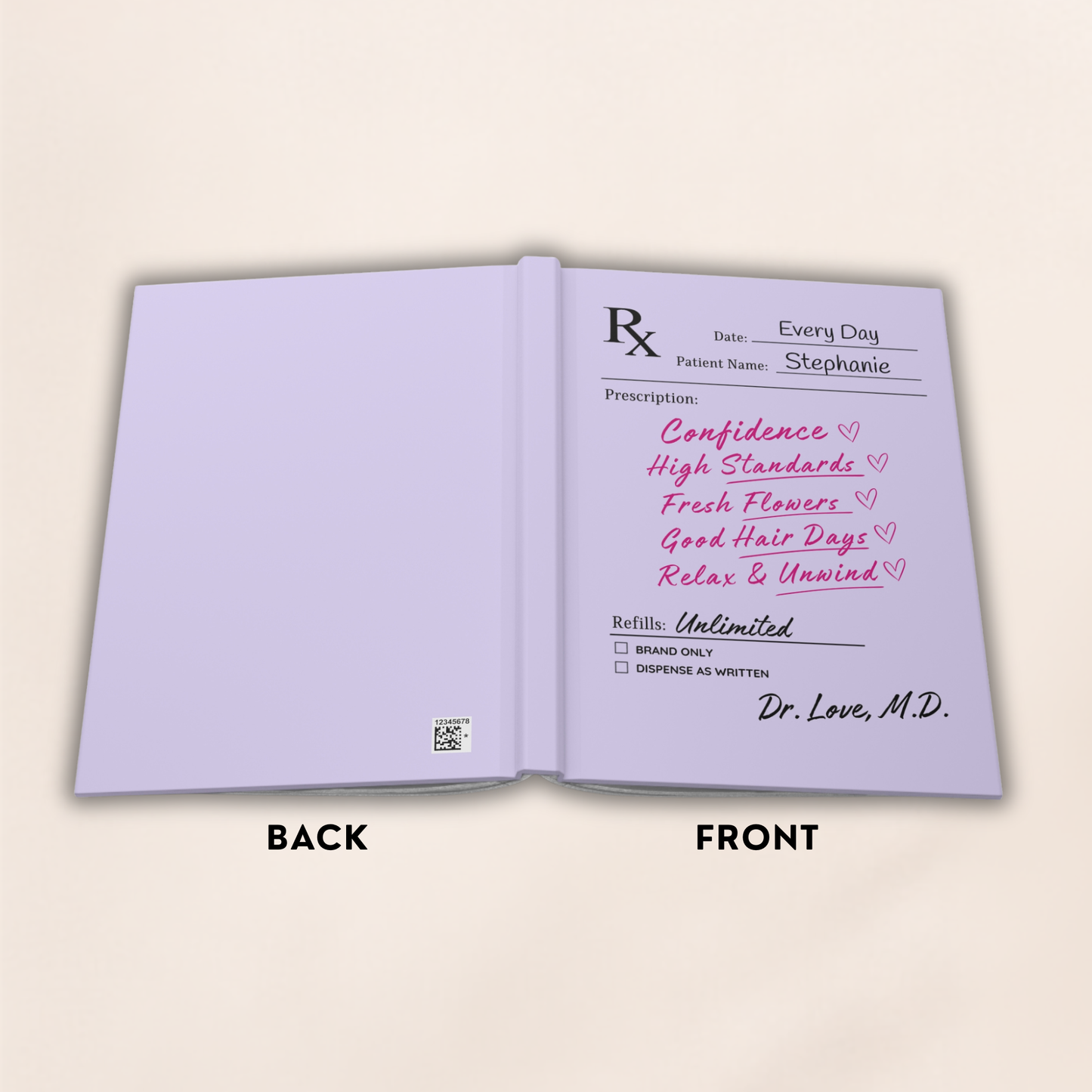 Doctor's Orders Journal – Personalized Prescription Notebook | Funny Self-Care Gift for Women (Purple)