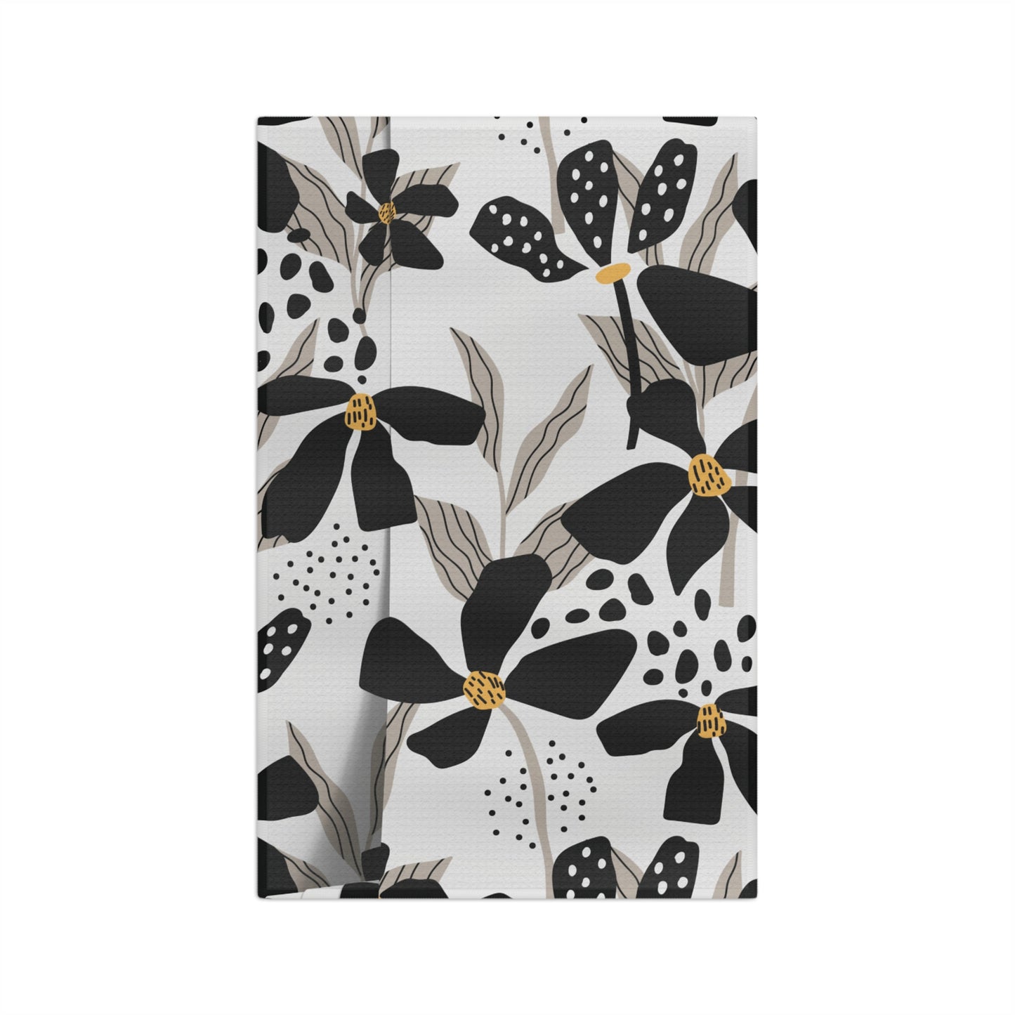 Black & White Floral Tea Towel – Modern Botanical Microfiber Kitchen Towel | Chic Home Gift
