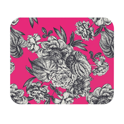 Vintage Black Floral on Hot Pink Mouse Pad | Botanical Desk Accessory