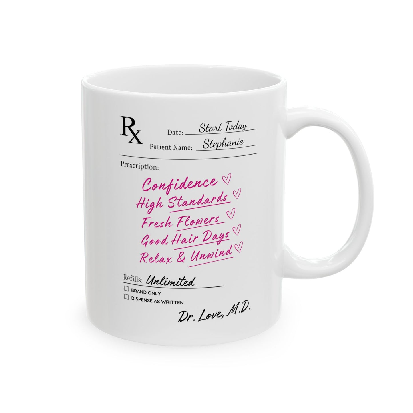 Personalized Prescription Mug – Doctor's Orders Confidence & High Standards | Funny Custom Gift