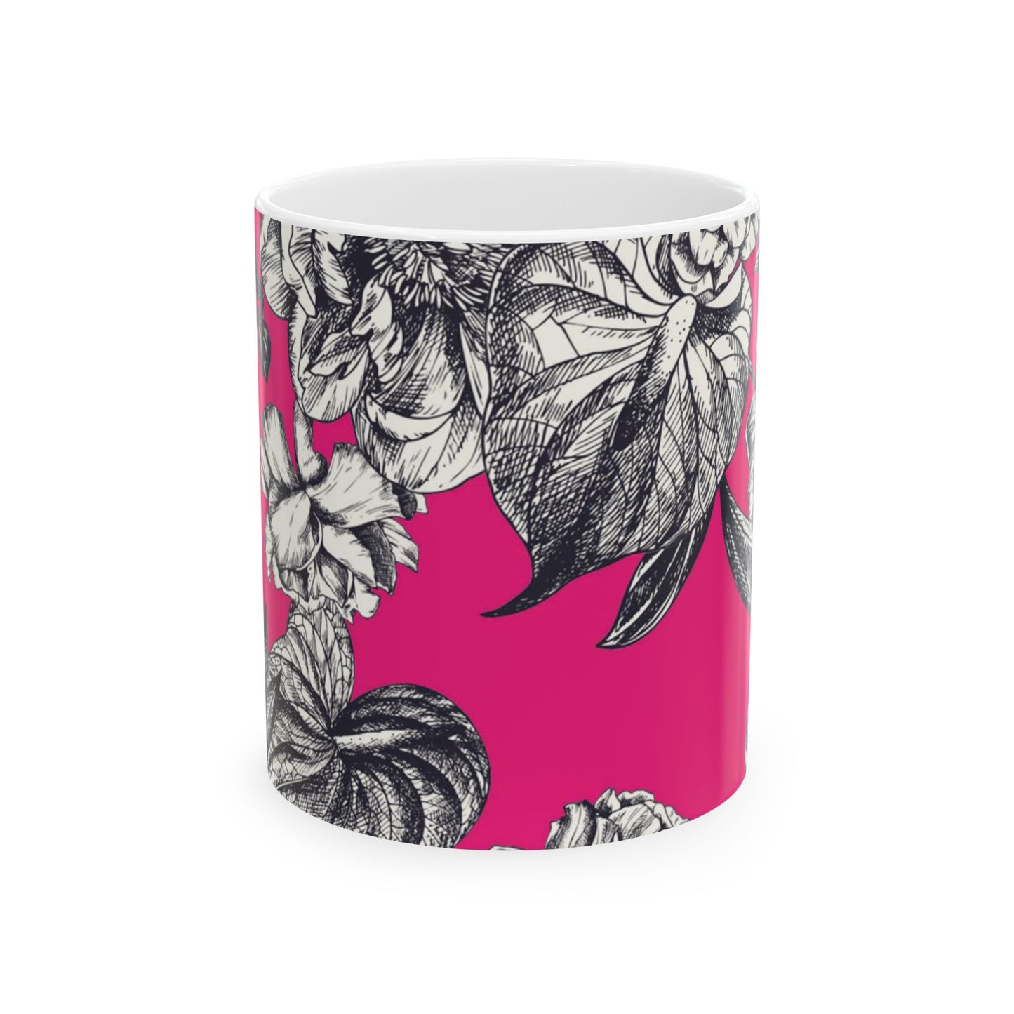 Pink Floral Ceramic Mug, (11oz, 15oz)