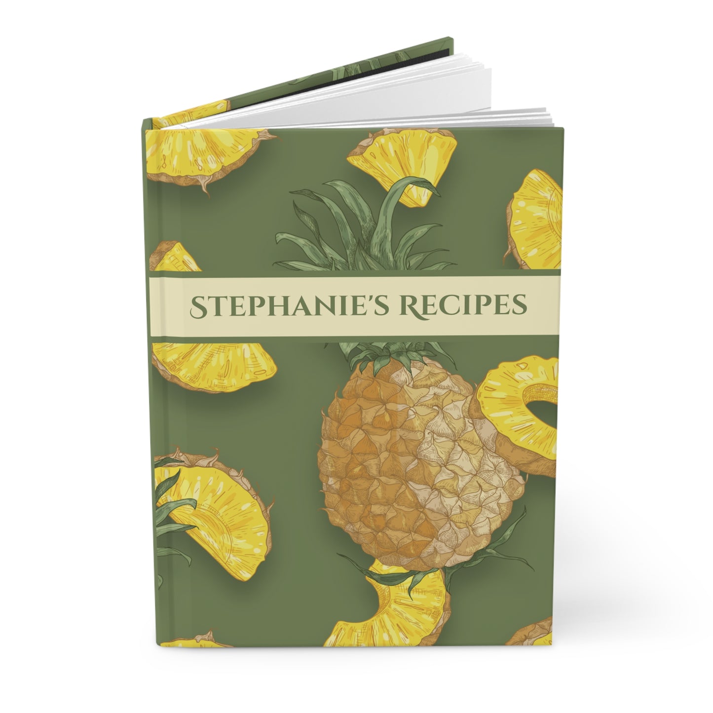 Pineapple Recipe Journal Hardcover Notebook, Olive Green Personalized Cover